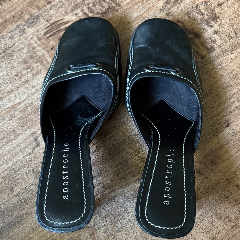 Apostrophe Black Leather Mules Womens - Picture 3 of 6
